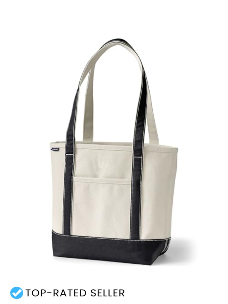 100% Cotton Canvas Open Top Tote Bag Medium Long Handle Water-Resistant